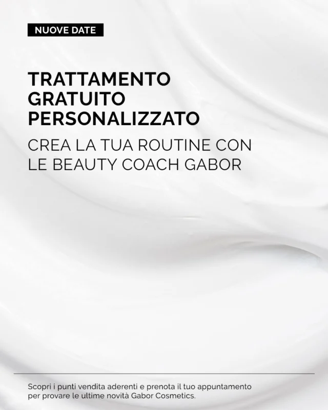 Scopri le nuove date e prenota il tuo trattamento gratuito con le nostre Beauty Coach, l’occasione perfetta per provare le ultime novità e creare la routine perfetta per le tue esigenze.
A maggio, vieni a trovarci nei punti vendita aderenti:​
📍 5 – 6  maggio presso Profumeria Pessione Paola di Brà (CN)
📍  7 – 8 maggio presso Profumeria @jmelisir di Mondovì (CN)
📍 8 - 9 maggio presso Profumeria Chic & Beauty di Torino
📍 14 – 15 maggio presso Profumeria Charme di Bacoli (NA)
📍 16 - 17 maggio presso @profumeria_patrizio di Napoli
📍21 maggio presso Hair & Cosmetics Store di Perugia
📍 22 – 23 -24 maggio presso @profumonesrl di Ponte Felcino (PG)

​#GaborCosmetics #acidoialuronico #skincare #beautyroutine #antiage #trattamentogratuito